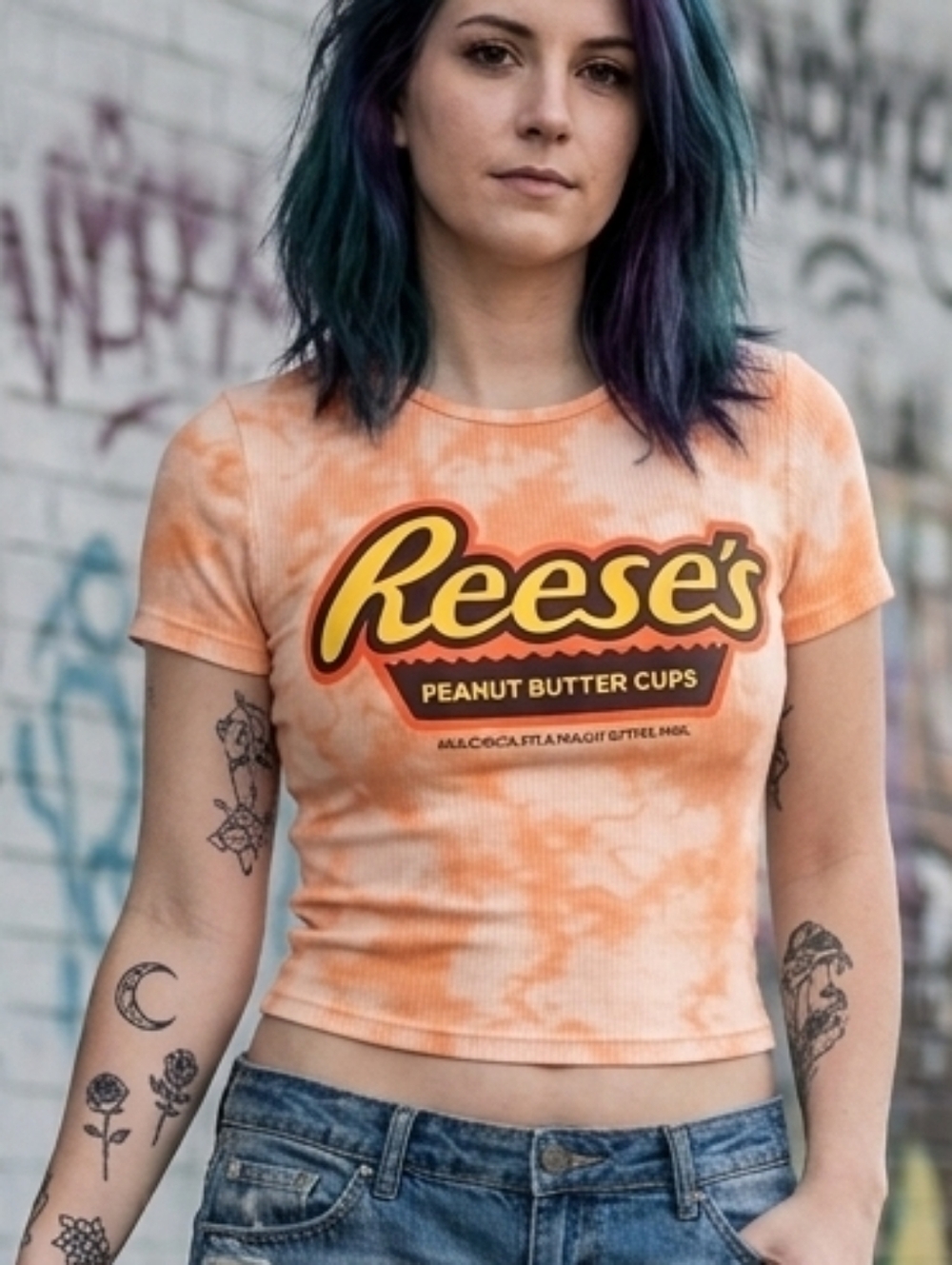 REESE'S🍫PEANUT BUTTER CUUPSOrange Tie-Dye Cotton Tee – Short Sleeve Top Sz M